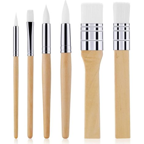 Ensemble de 6 pinceaux en bois pour peinture acrylique, idéal pour la peinture à l'huile, l'aquarelle, la toile et le maquillage artistique (corps, visage, ongles). (1/5)