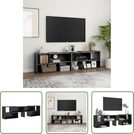 The Living Store TV-Schrank Hochglanz-Grau 149x30x52 cm Holzwerkstoff - Fernsehschränkchen - Holzwerkstoff Schrank - Wohnraum Dekoration - TV Stand Grau - Wohnzimmer Einrichtung (1/5)
