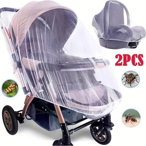 2Pcs Moustiquaire poussette universelle pour landau, anti-insectes, Tissu à maille fine et résistante, lavable - Blanc (1/4)