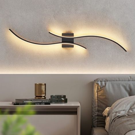 GBLY Lámpara de pared LED Lámpara de pared interior - Lámpara de pasillo 14W 100CM Negra Lámpara de escalera Diseño moderno en onda 3000K Blanco cálido Iluminación de pared minimalista para Dormitorio