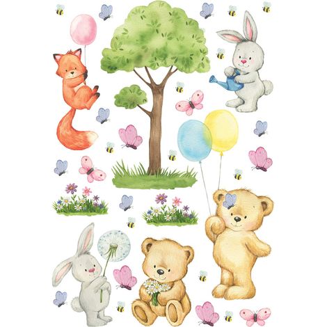 sticker mural forêt avec des animaux de la forêt multicolore - Sanders & Sanders (1/2)