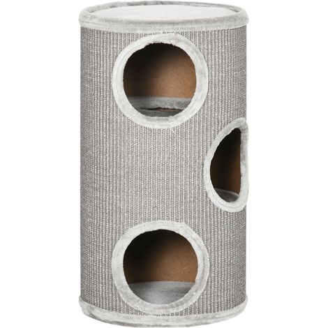 Cuccia per Gatti Tiragraffi 3 Ripiani Ø38x70 cm in Sisal e Peluche Grigio Chiaro (1/5)