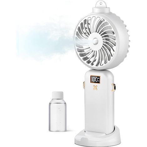 Ventilateur portable, mini ventilateur de poche avec brumisateur, batterie rechargeable 3000 mAh, 5 vitesses, pliable à 90°.-AquaForge