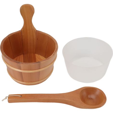Ensemble seau et louche en bois pour sauna, 4 L, étanche avec doublure en plastique, pour hammam et spa