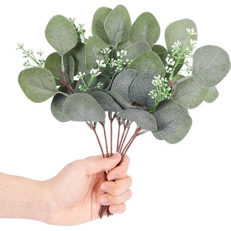Lot de 24 tiges et feuilles d'eucalyptus artificiel, fausse plante verte pour bouquet, vase et décoration intérieure. (1/5)