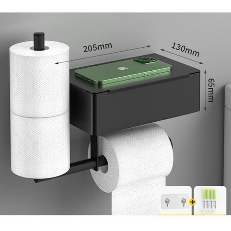 Stainless Steel Toilet Paper Holder with Adhesive Mount, No Screws, Includes Shelf and 2 Roll Holders
