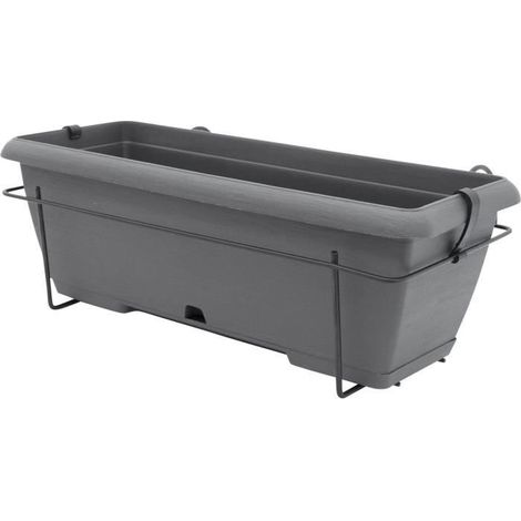 Kit jardinière avec support en métal et plateau intégré - GARDEN ID Teramo - Noir-anth 50 cm - Effet de pierre - Recyclé/recyclable