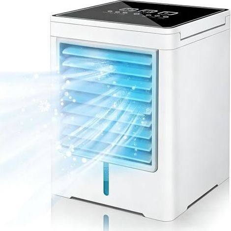 Climatiseur portable, mini ventilateur USB 3 en 1 avec réservoir d'eau (470 ml), 3 vitesses et minuterie, sans système d'évacuation, écran tactile, petit rafraîchisseur d'air pour chambre, bureau et (1/5)
