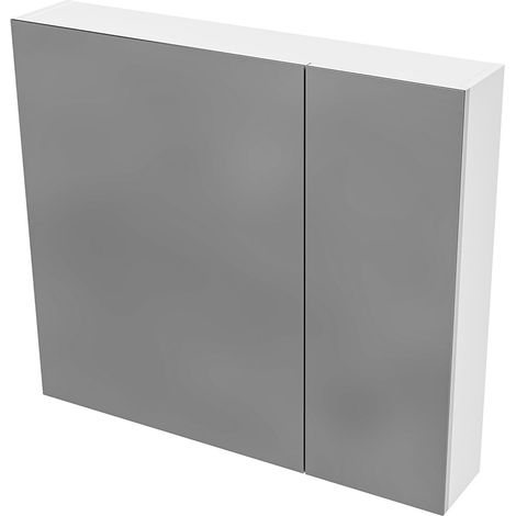 BELVIT DRAVA Spiegelschrank Bad 80x70 cm Weiß glänzend 2 Türen 4 Böden Softclose