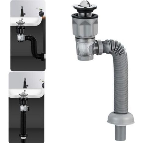 Kit de bonde de lavabo avec bonde extensible et flexible, anti-odeurs pour trous de 1-1/4", 1-1/2" et 2" (style : rabat) (1/5)