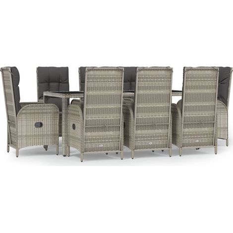 Maison Exclusive - Set da Pranzo da Giardino 9 pz con Cuscini in Polyrattan Grigio (1/5)