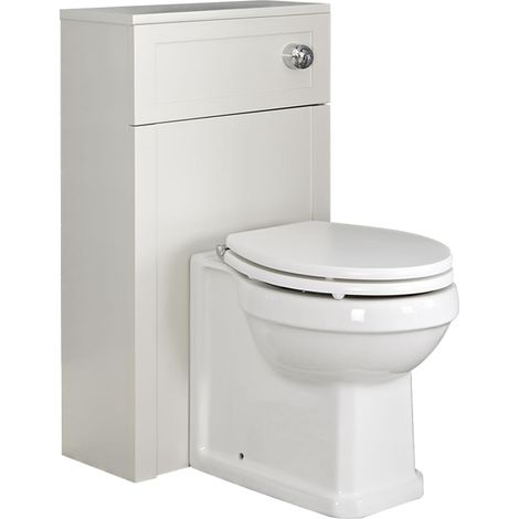 Milano Thornton 502mm Bathroom Toilet WC Unit with Back to Wall Pan Dual Flush Cistern and Wooden Seat - Smoke Grey (1/3)