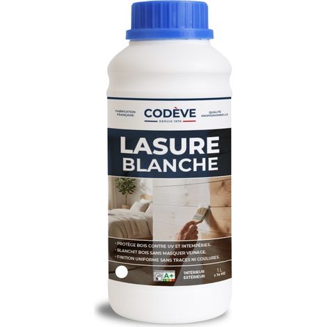 Codève Bois – Lasure extérieure blanche satinée 1 L – Protection durable contre UV et humidité – Pour bois intérieur et extérieur – Rendement jusqu'à 17 m²/l