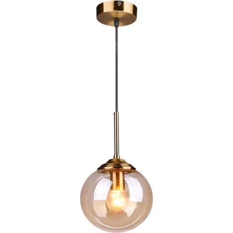 Lampadario vintage con globo in vetro, finiture in ottone, luce calda E27, adatto per sala da pranzo e camera da letto (luce singola, ambra)