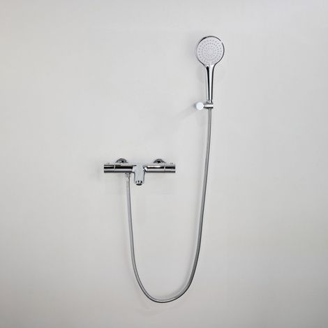 Adema Sparkle 2.0 Ensemble bain - robinet de bain thermostatique - support de douchette - douchette ronde - flexible de douche métallique - chrome