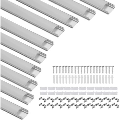 Jiubiaz 10x1M Profilé Aluminium LED Angle Anodisé Diffuseur laiteux pour Ruban Bande LED Couvercle Blanc Opaque Forme en U