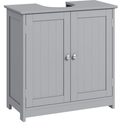 Meuble salle de bain sous lavabo - meuble sous-vasque - placard 2 portes avec étagère 60L x 30l x 60H cm - en bois Gris (1/5)