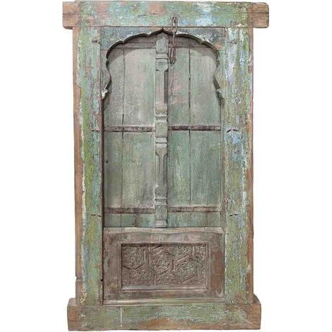 Ventana de madera acabado artesanal azul 100x14x180h cm