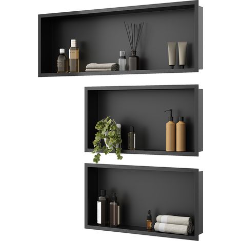 ELEGANT Shower Niche 304 Stainless Steel Wall Insert, Black Shower Caddies Modern Design, Shower Niche Three-piece Set(ENF60+ENF60+ENF90) (1/5)