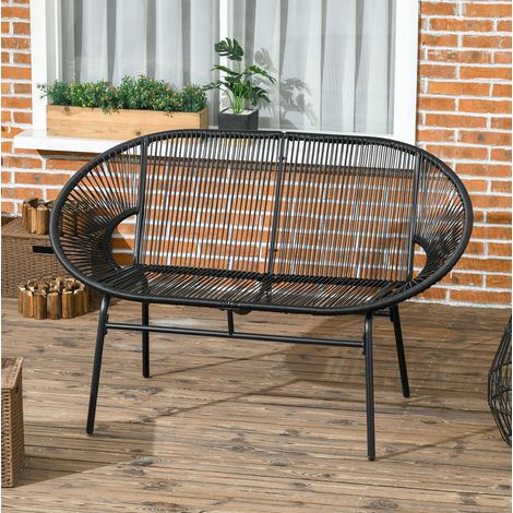 Banco de jardín de 2 plazas de poliratán negro, estructura de acero, carga 260 kg, DESVIAE (1/5)