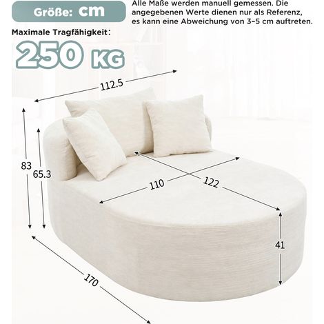Ovaler Relaxsessel 170x112,5x83 cm aus Cordstoff in Hellbeige, ohne Montage – MEUBLIV (1/5)