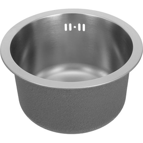 Évier Rond en Acier Inoxydable Résistant la Rouille Accessoires de Drainage, Petit Évier Portable Argenté Cuisine de Camping-Car et Usage Commercial en Extérieur (1/5)