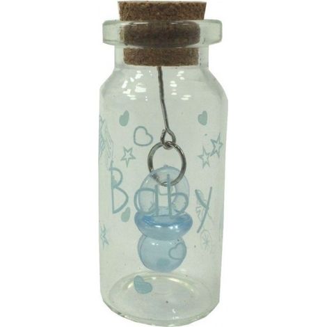 TRADE SHOP - 12 Pezzi Bomboniera Ampolla Azzurro In Vetro Con Tappo Sughero Nascita Battesimo -