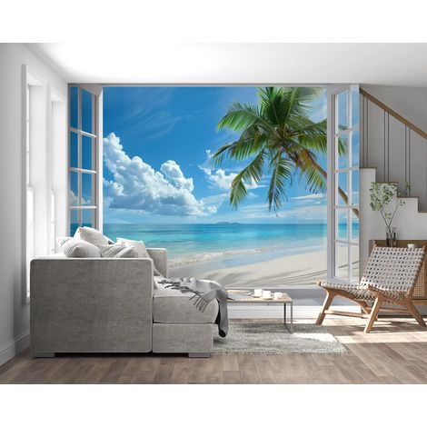 Papier peint paysage fenetre sur plage 1 - 150 x 250 cm (1/2)