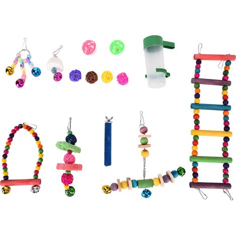 Ensemble de 14 jouets pour oiseaux : balançoire pour cage, jouets à mâcher et d'entraînement avec échelle pour perroquets de compagnie (1/5)