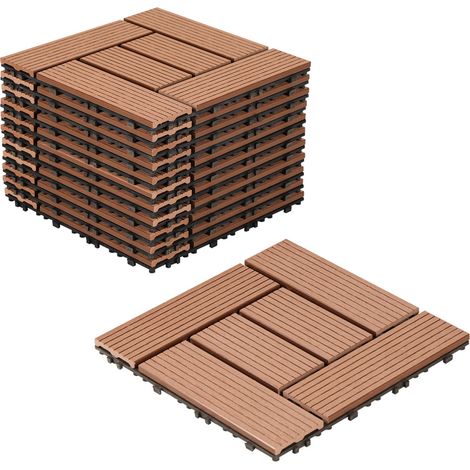 Jiubiaz 11 x Piastrelle in legno WPC Piastrelle per terrazza 30 x 30 x 2,2 cm, marrone, 1 m² Piastrelle ad incastro, piastrelle per balcone resistenti alle intemperie (1/5)