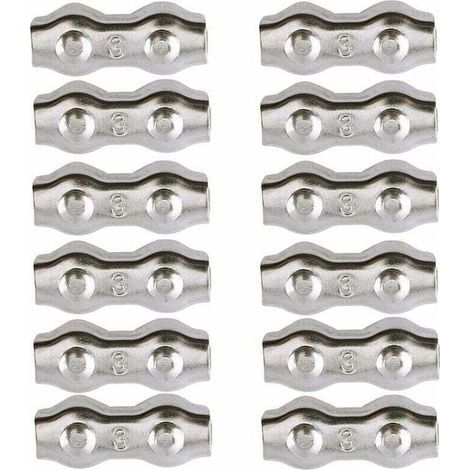 Serre-câble , Serre Cable Acier 3mm 12 Pièces Serre Câbles Duplex Pince de Câble Acier inoxydable 304 D'agrafe de Câble,Câble Poignées pour 2mm Câble Métalliques Pince À Câble Corde à Linge,AAFGVC (1/4)