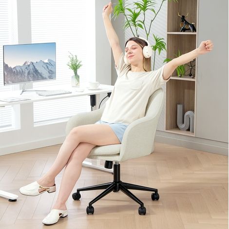 Silla de escritorio giratoria tapizada con respaldo curvado, altura ajustable, tejido de poliéster beige (1/5)