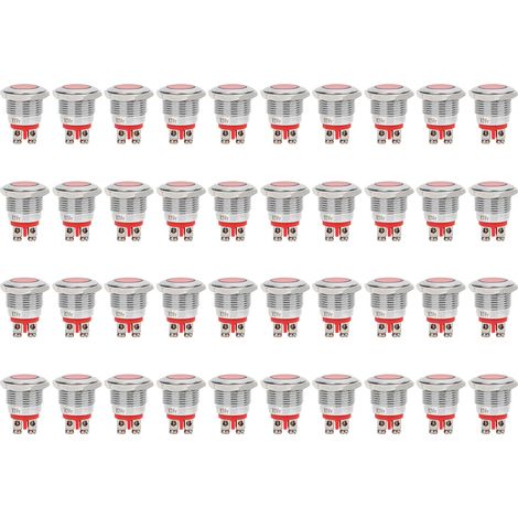 40pcs Voyants LED Métalliques IP68 Étanches BEM-16C Haute Qualité 16mm (Rouge 24V) (1/5)