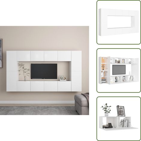 Muebles de almacenamiento - vidaXL Set de muebles de salón TV 8 piezas madera de ingeniería blanco - Muebles de pared
