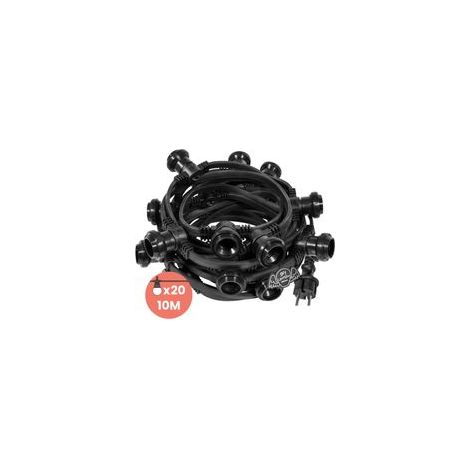 Guirlande lumineuse extérieure 10 m noir IP65 – 20 douilles E27 raccordables – Compatible LED pour événements en plein air