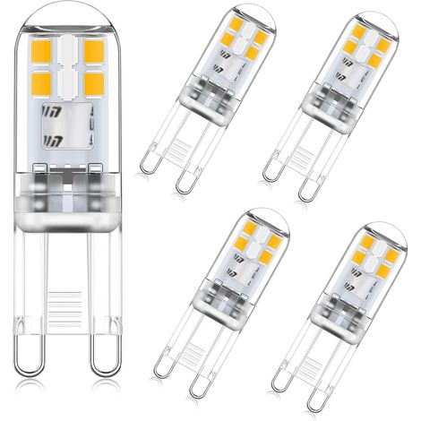 Ampoule LED G9 2W blanc chaud 2700k équivalent 10W 20W ampoules halogènes, angle de faisceau 360 °, non dimmable, non clignotant, prise G9 à deux broches, lampe à économie d'énergie, pack de 5 (1/5)