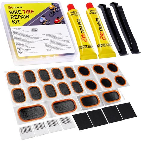 Kit Reparation Velo, Haute Performance Rustine Velo, Kit Crevaison Velo Comprend 20 Rustines pour Pneus de Vélo, 2 Pieds-De-Biche, Convient aux VTT, Vélos de Route, Motos (1/5)