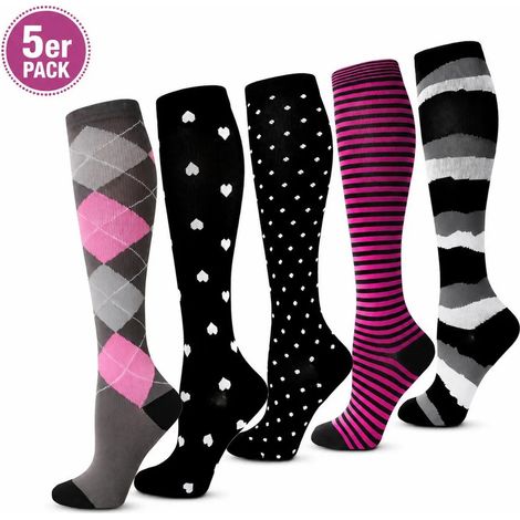 5 paires de bas de contention unisexes, une de chaque couleur, 5 couleurs au total, tailles S/M