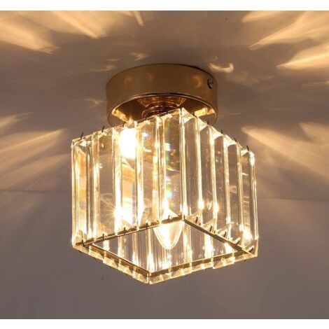 Plafonnier en Cristal, Lustre Mini Carré 60W Encastré Moderne Pliant Près du Plafonnier, Salle à Manger Chambre Cuisine Couloir Cour Hall Suspension, Base E27 (1/5)