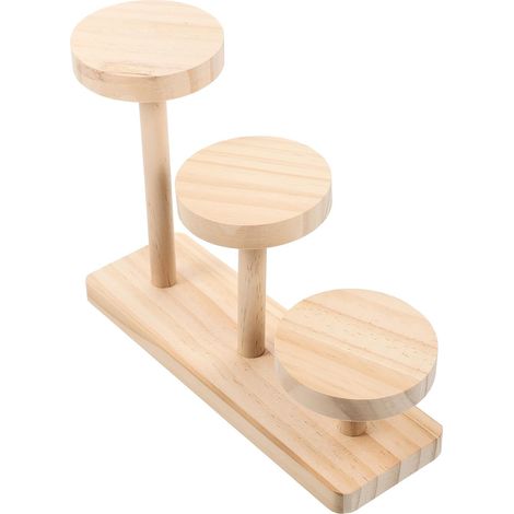 Présentoir à Bijoux en Bois Naturel Multi-niveaux à 3 Étages Coins Arrondis, Design en Échelle Stable pour Décoration et Étagères Minimalistes (1/5)