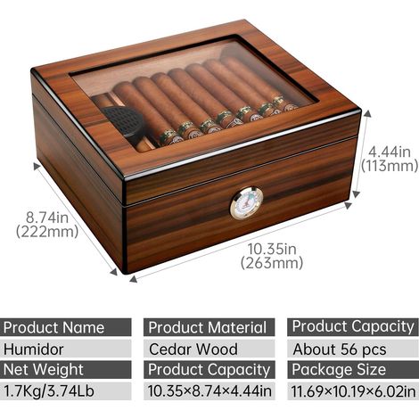 Humidor in vetro e legno di cedro con divisorio, igrometro e umidificatore - Marrone - ALTRO (1/4)