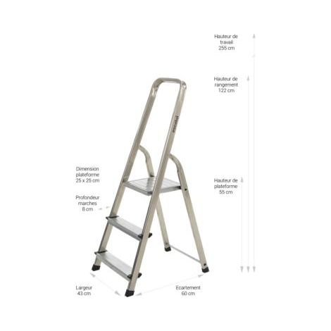 Escalux - Escabeau ménager de sécurité Aluminium 3 marches Hauteur 2,55 m - ALUMIXTE (1/3)
