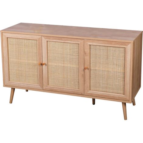 M&S – Buffet 3 portes 120x39,5x70 cm en cannage naturel – Tissage en rotin – Panneaux de particules – Style exotique (1/3)
