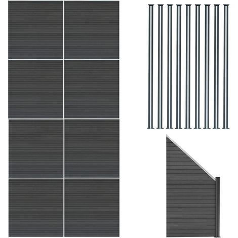 Composite Fence Panels x 8 Angled Piece & 10 Metal Posts 6ft