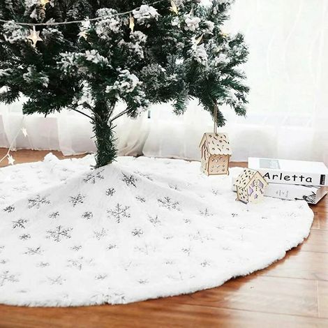 Tapis de sapin de Noël en fausse fourrure ronde, protège-pieds de sapin, décoration de sapin de Noël (78 cm, blanc) (1/5)