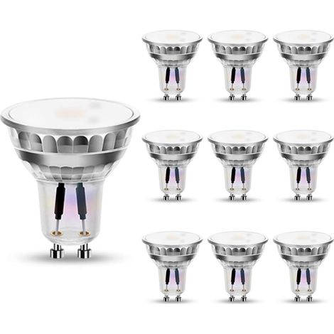 Paquete de 10 bombillas LED GU10, blanco cálido, 4 W, equivalente a 50 W, 3000 K, 320 lm, ángulo de iluminación de 120°. (1/5)