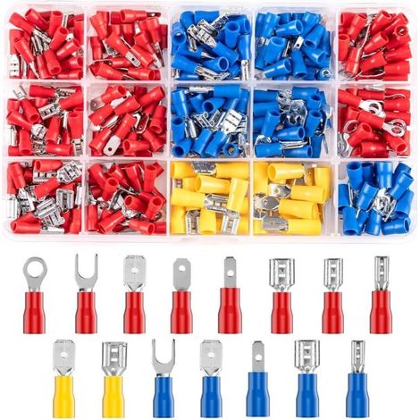 280 terminali elettrici a crimpare – 15 tipologie per cavi da 0,5 a 6,0 mm² – Ottone stagnato con isolanti in PVC – Connessioni rapide per auto e moto (1/5)