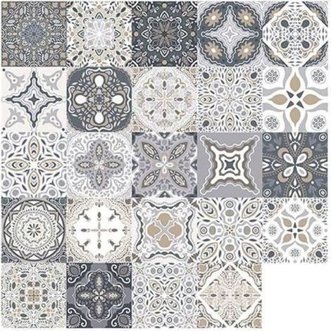 48 pièces autocollants pour carrelage autocollants pour carrelage imperméables carreaux de ciment adhésifs, salle de bain 15 x 15 cm (1/4)