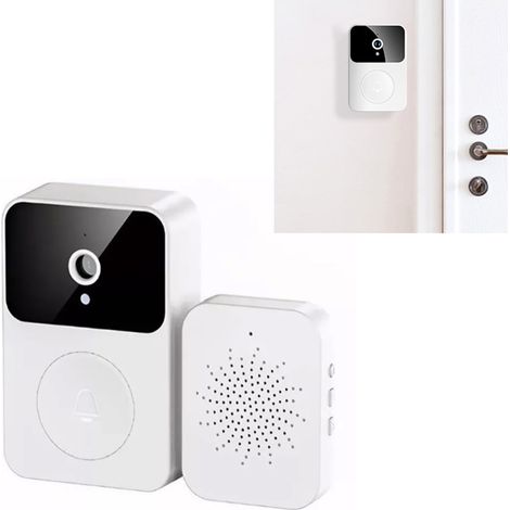 Sonnette vidéo intelligente sans fil X9 avec changement de voix, vision nocturne HD, partage via application, capture automatique et stockage cloud (blanche). (1/5)
