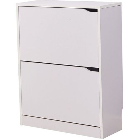 Hobag – Meuble à chaussures blanc 8 à 12 paires – 2 portes abattantes – Dimensions L.60 x H.76 x P.24 cm – Panneaux de particules
